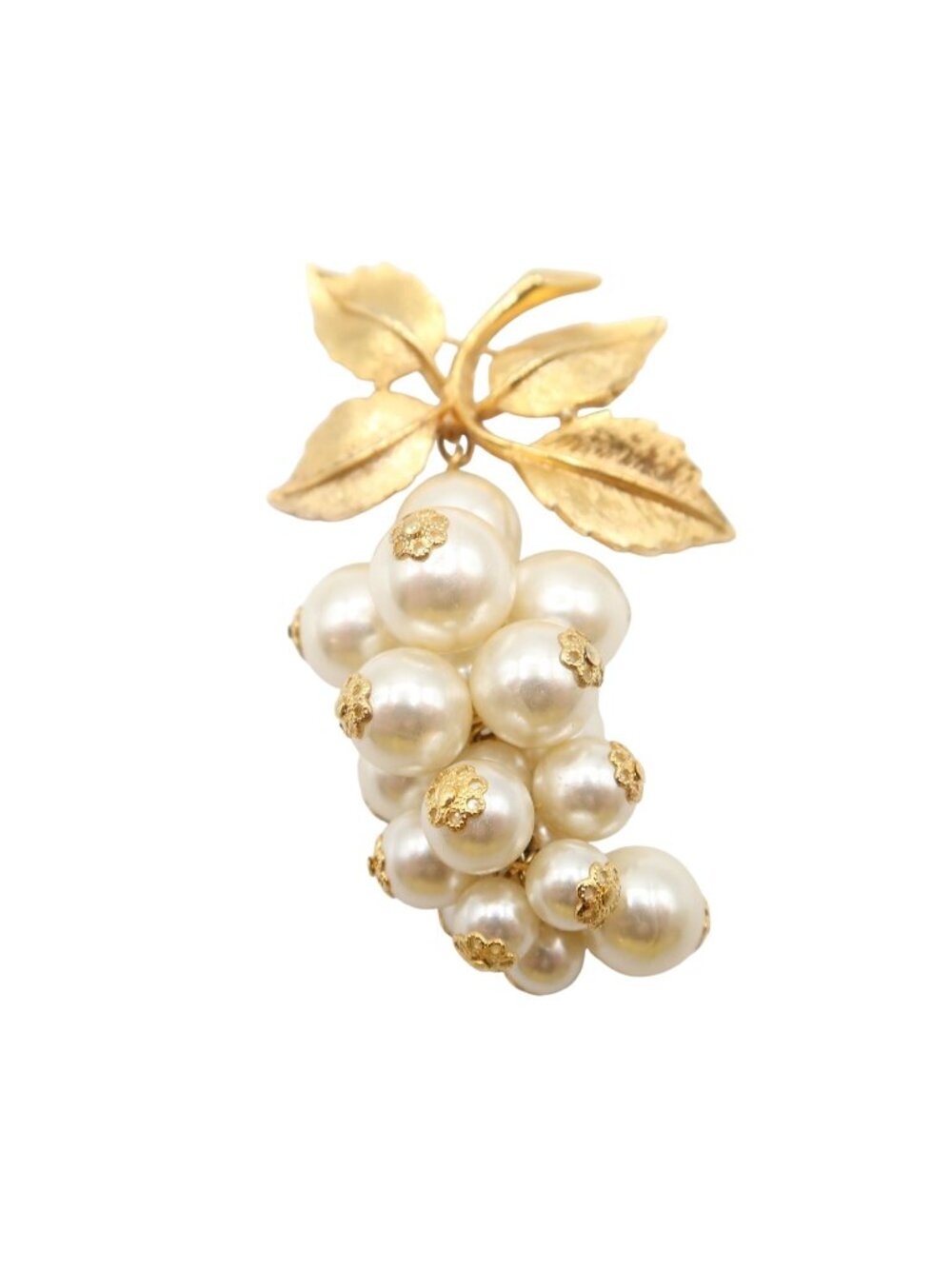 Vintage Gold Tone & Faux Pearl Large Grape Cluster Brooch MCM Mid Century
